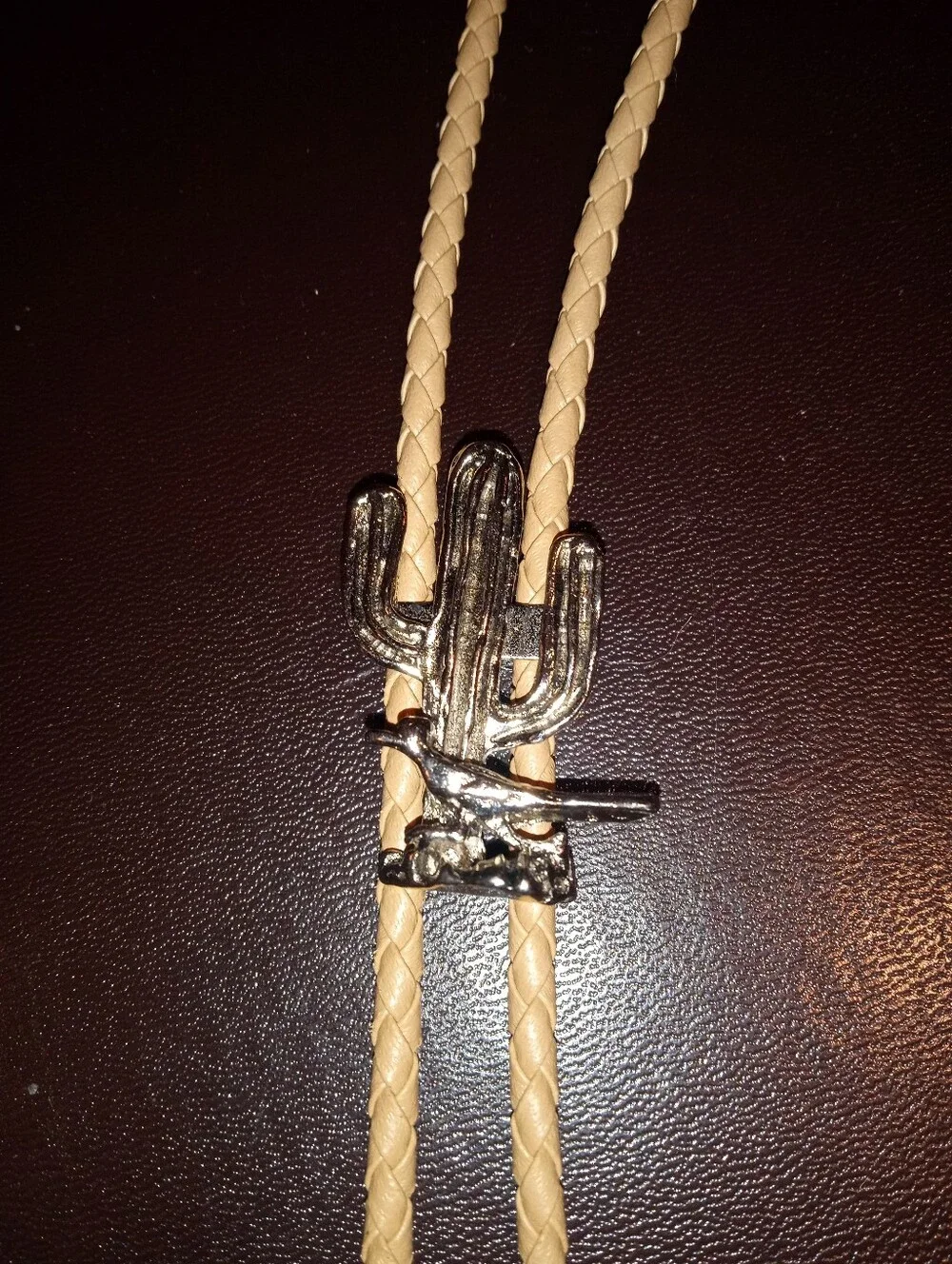Western Style Beige Bolo Tie with Silver Accent